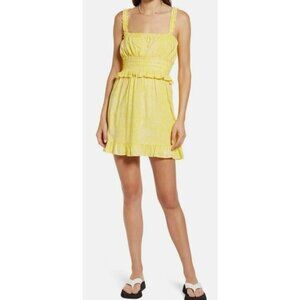 BP Nordstrom Womens Camo Sleeveless Sundress Mini Dress~Size S~Yellow Pink~L1 38